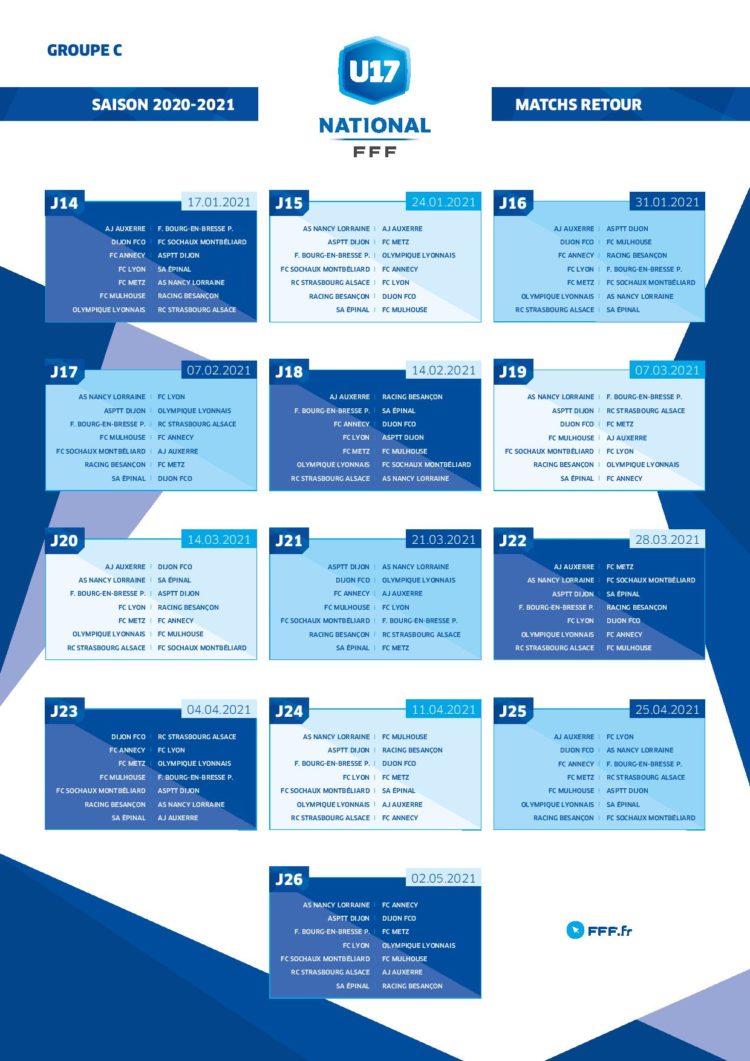 Le calendrier des U17 Nationaux est paru — Alsa'Sports